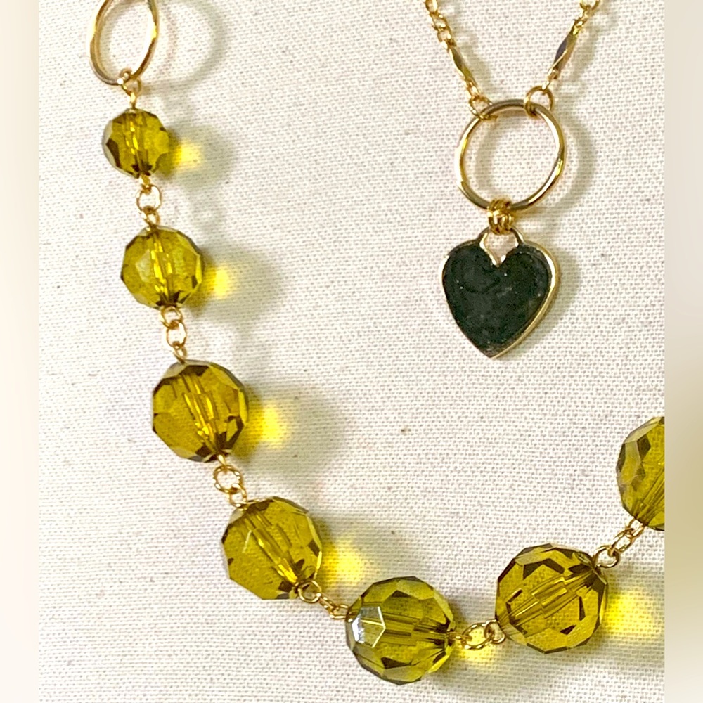 🦚August Birthstone Peridot Color Faceted Bead Heart Multi-Functional Necklace